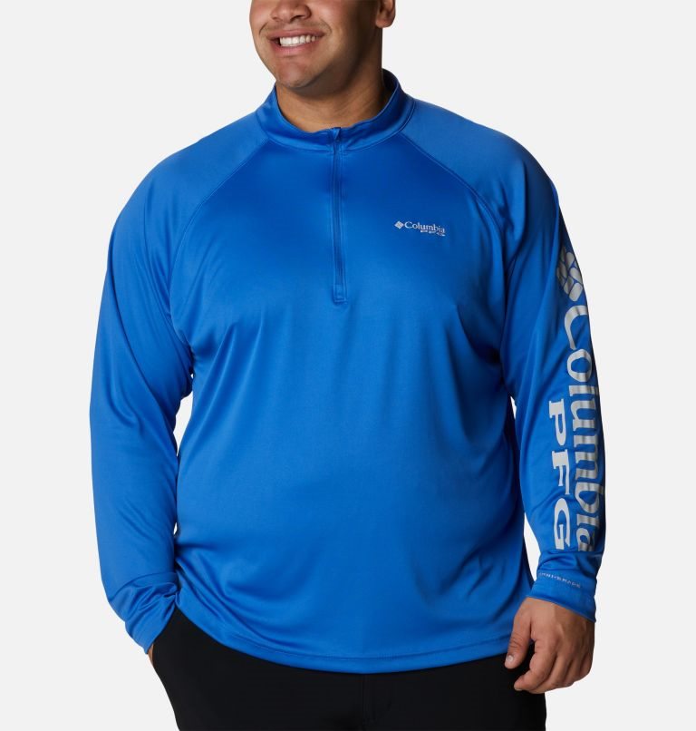 Men\'s Columbia PFG Terminal Tackle 1/4 Zip Sweatshirts Blue | Plus Size CA-Y318C